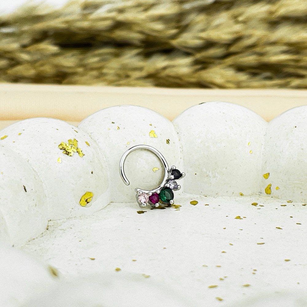 Silver Spark Nose Piercing – Multicolor Zircons