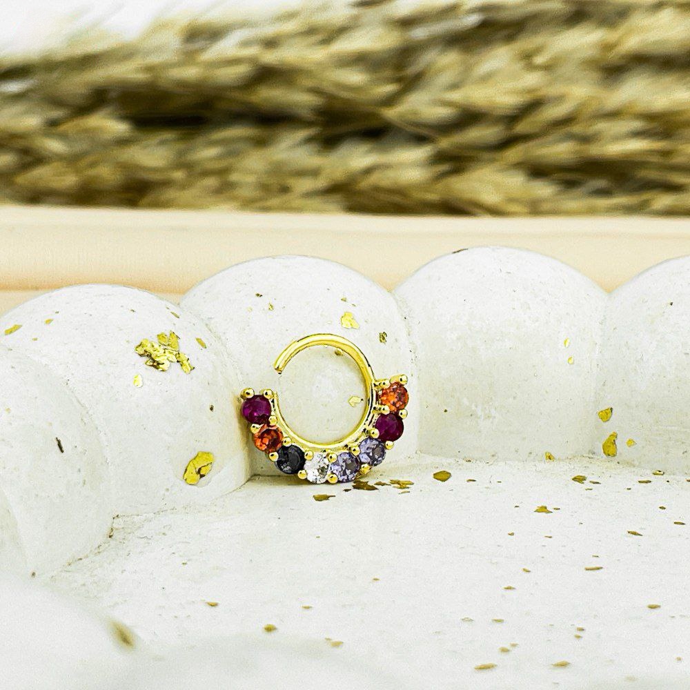 Golden Spark Nose Piercing – Multicolor Zircons