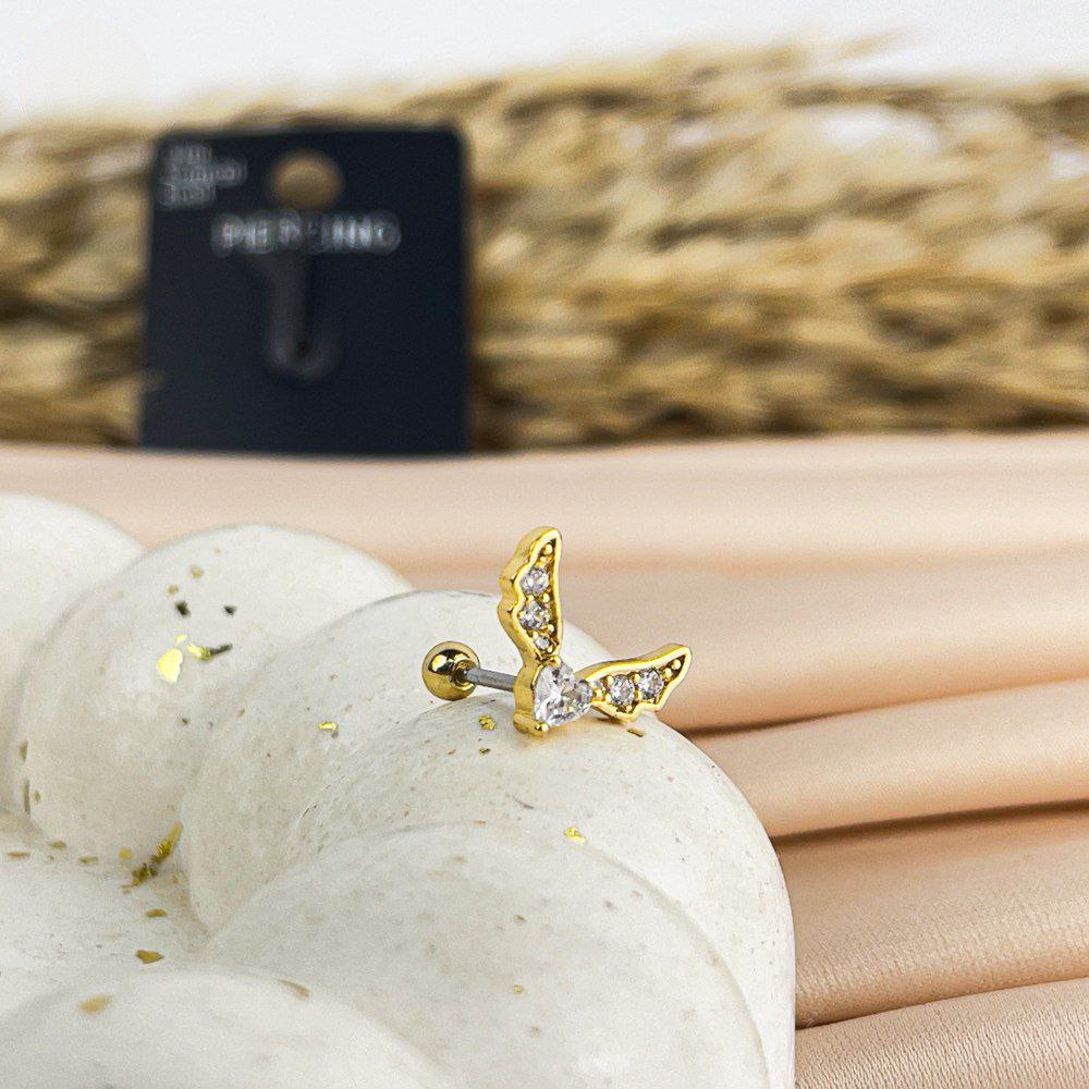 Antler Glow Belly Piercing – Gold with Clear Crystals