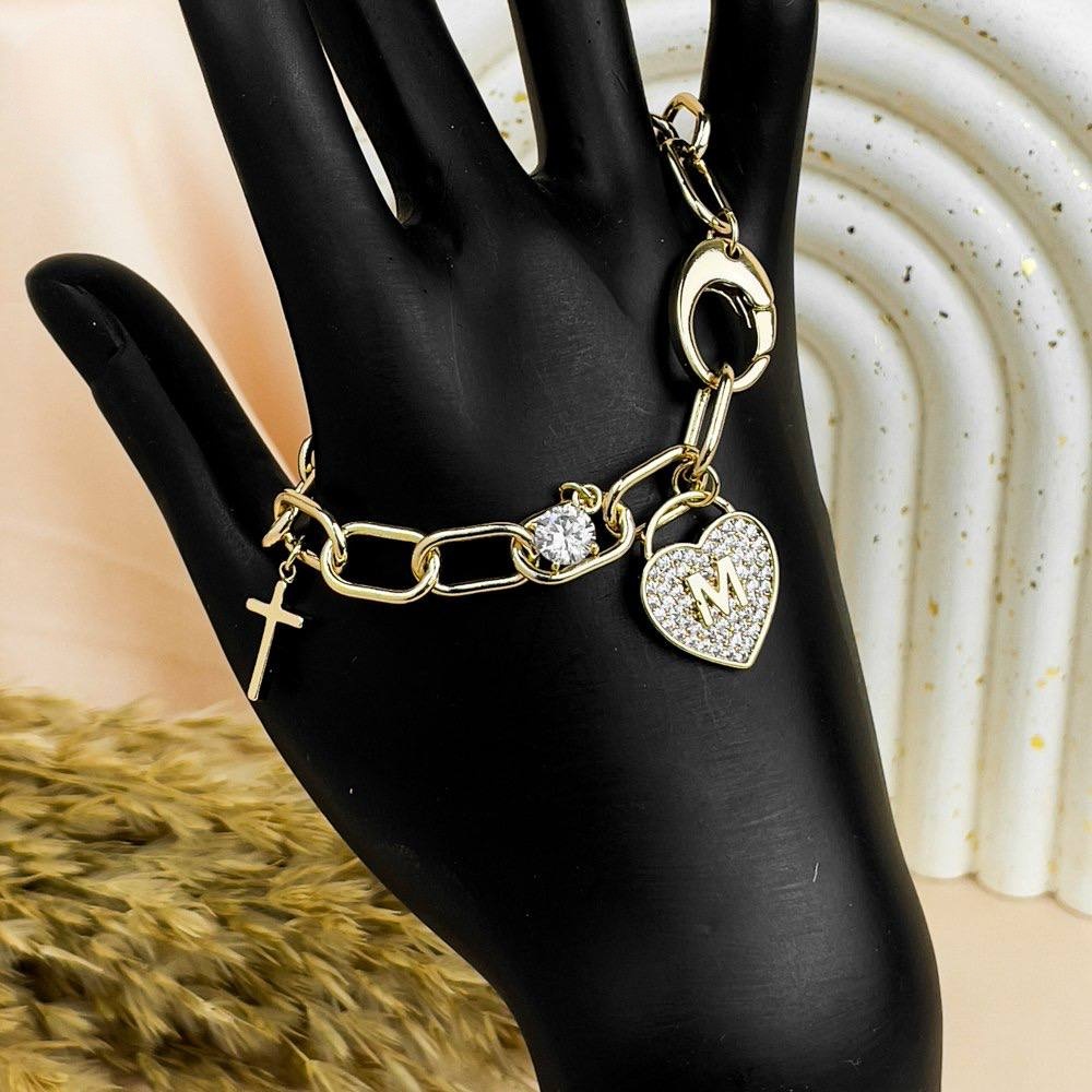 Gold M Letter Cross Chain Bracelet