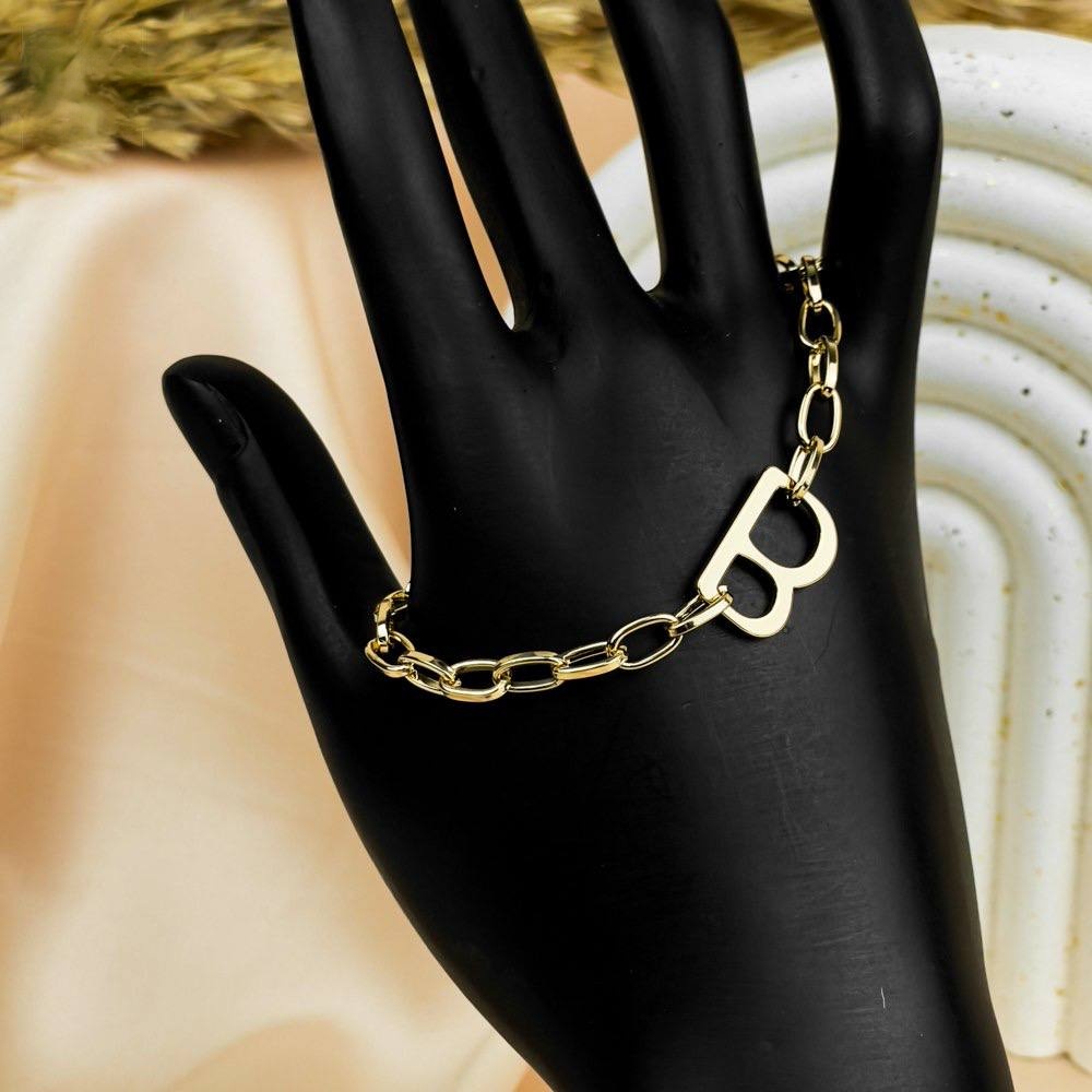 Gold B Letter Chain Bracelet