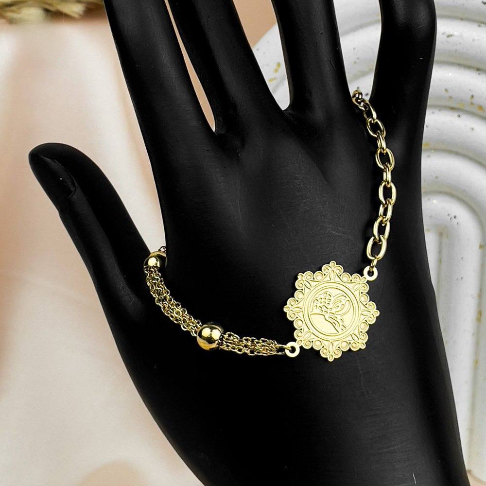 Dual Chain Gold Medallion Bracelet