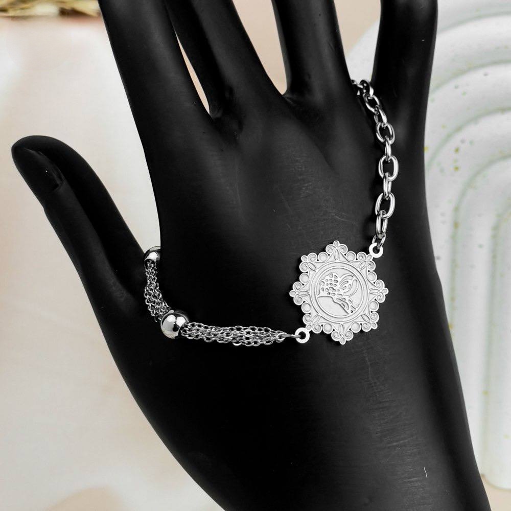 Engraved Round Silver Bracelet