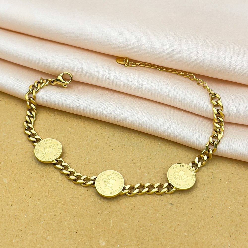 Gold Link Bracelet with European Coin Charms