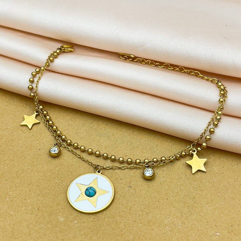 White Star Charm Bracelet with Double Stars