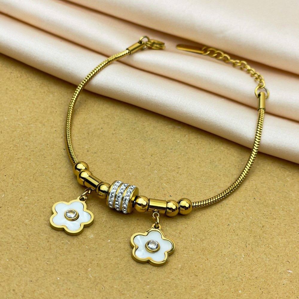 White Flower Double Charm Bracelet