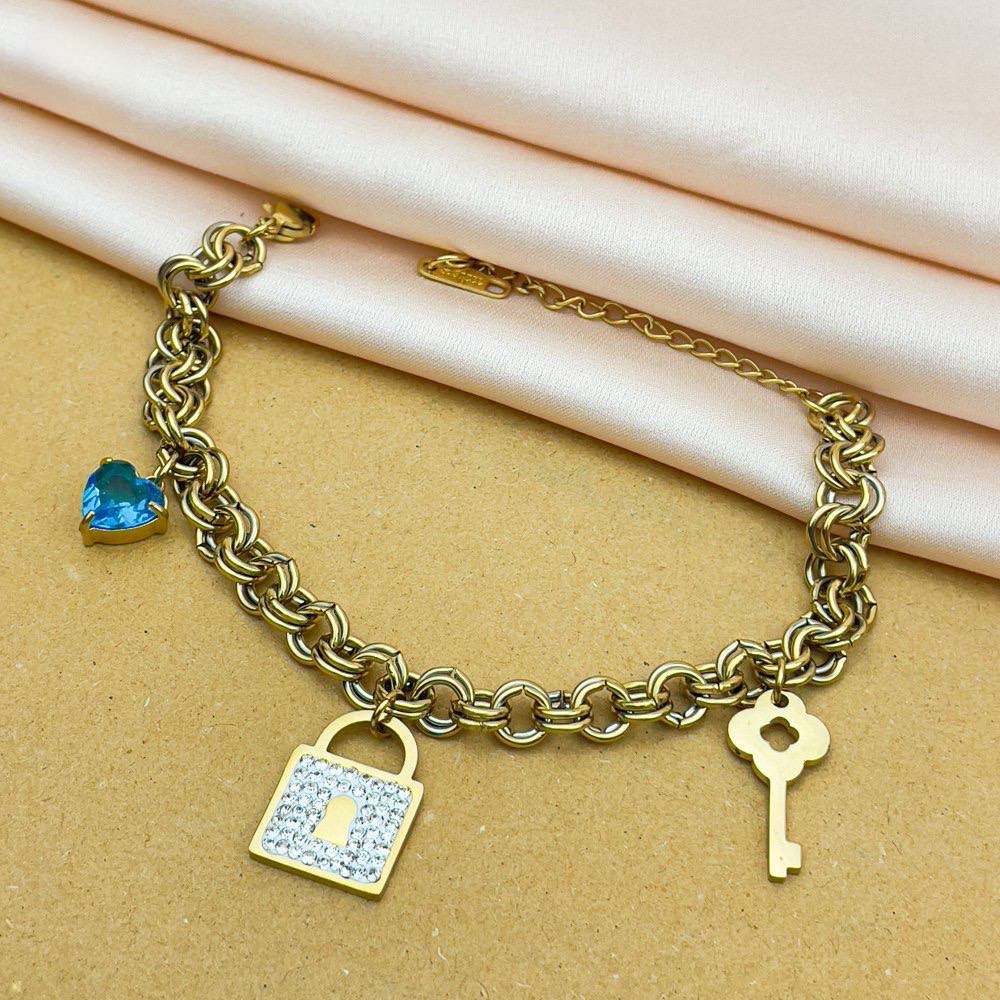Key, Lock & Blue Heart Crystal Bracelet