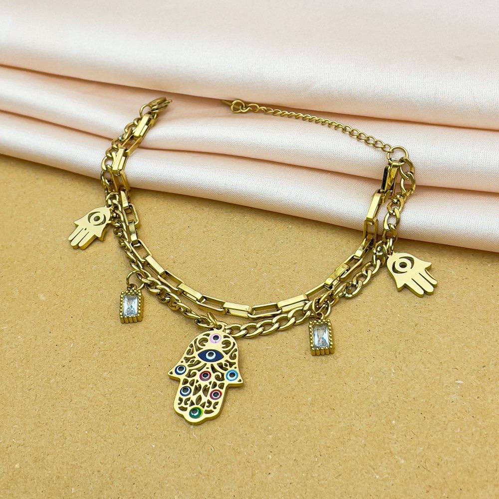 Triple Hamsa Hand Charm Bracelet