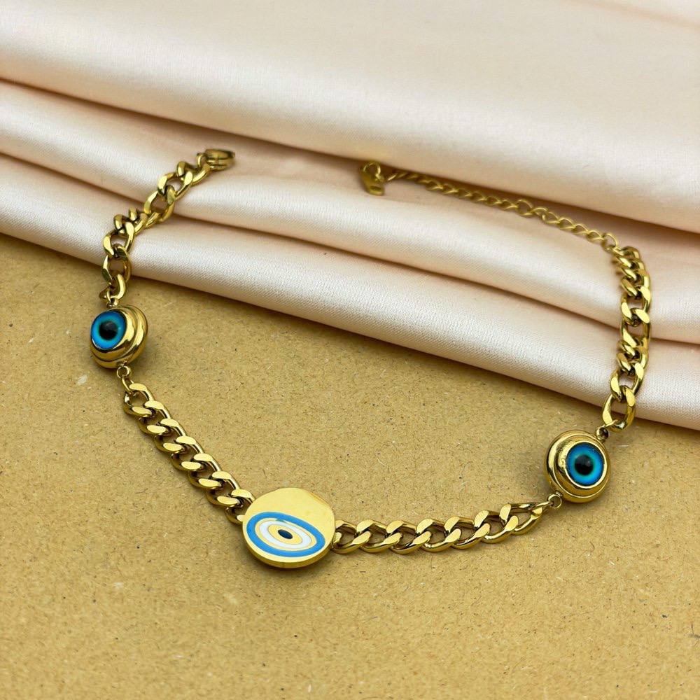 Engraved Coin & Twin Blue Eye Bracelet