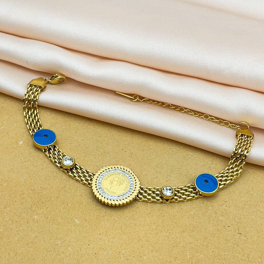 Vintage Face Coin & Twin Blue Eye Bracelet