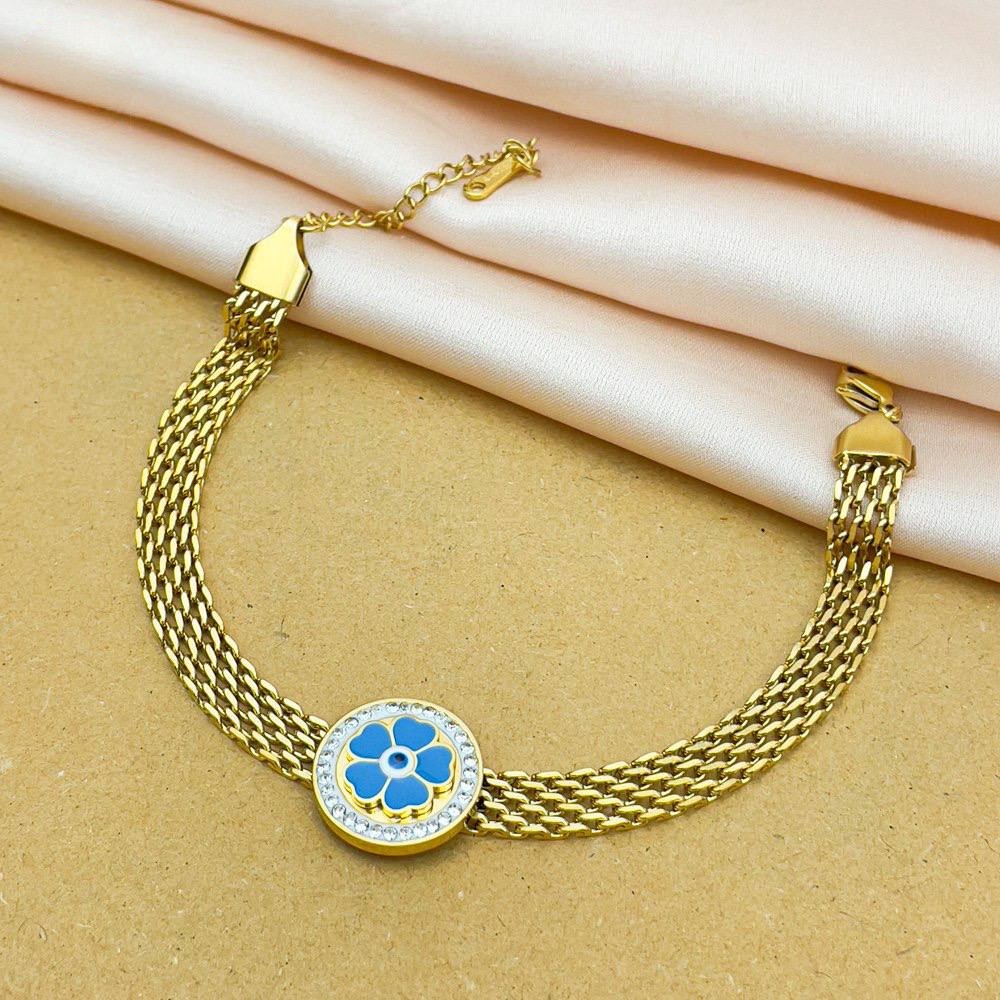 Blue Rose & Evil Eye Charm Bracelet