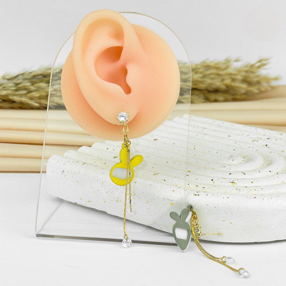 Bunny & Carrot Yellow & Gray Mismatched Earrings – Silver 925