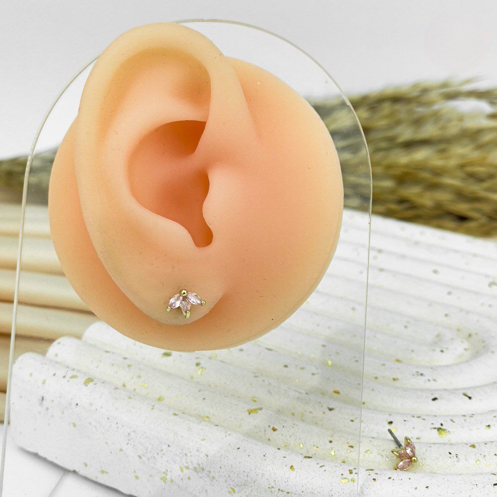 Golden Lotus Blossom Earrings – Silver 925 with Pink Stone
