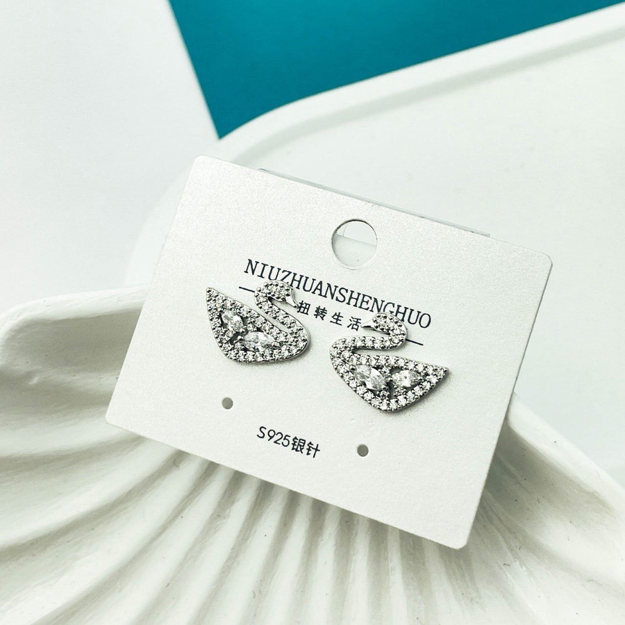 Platinum Zircon Goose Stud Earrings – Silver 925