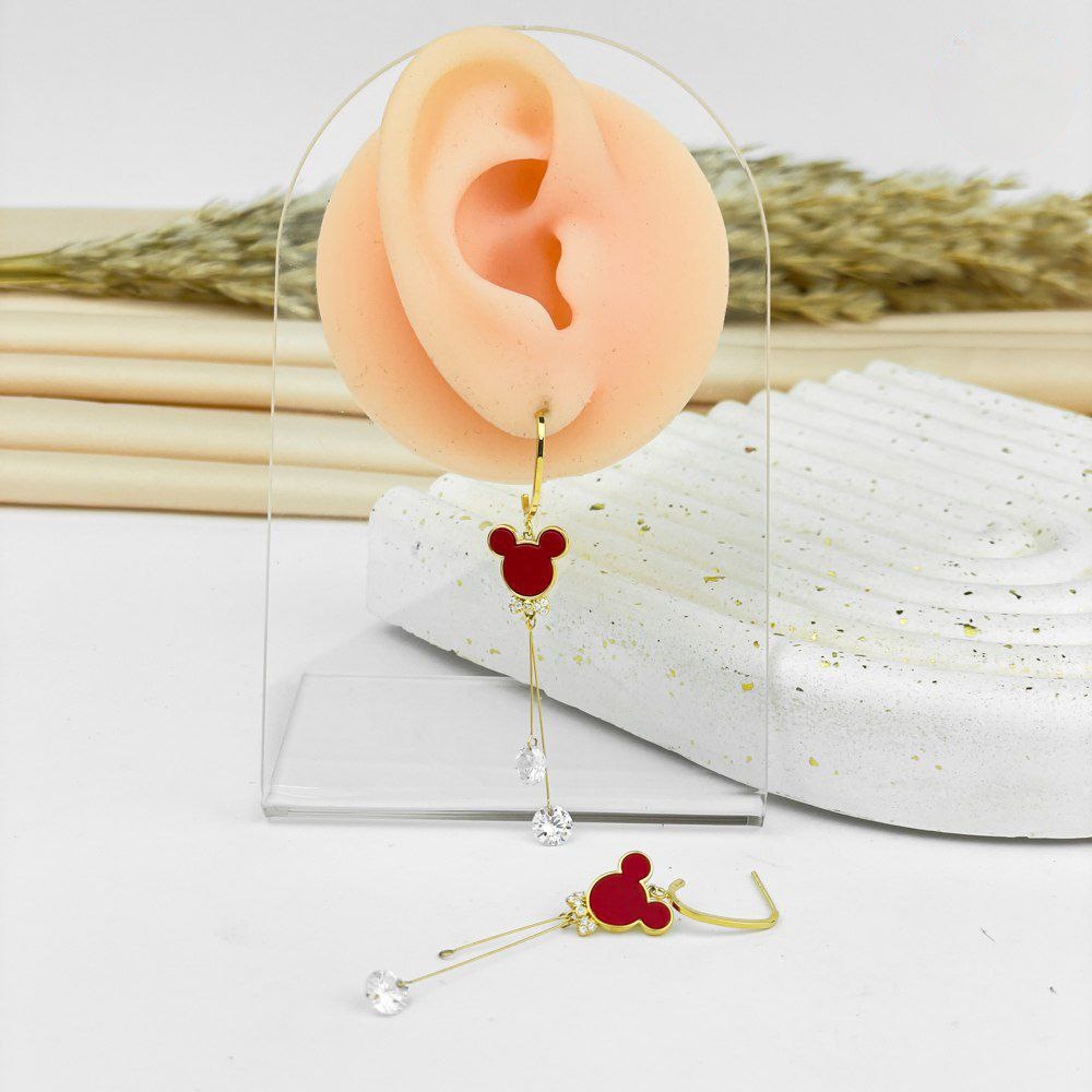 Golden Mickey Drop Earrings – Silver 925 with Crystal Bars