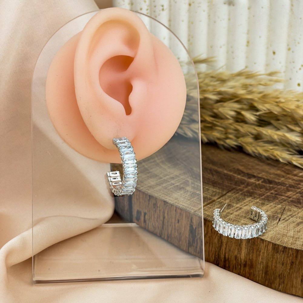 Platinum Open Hoop Zircon Earrings – Silver 925