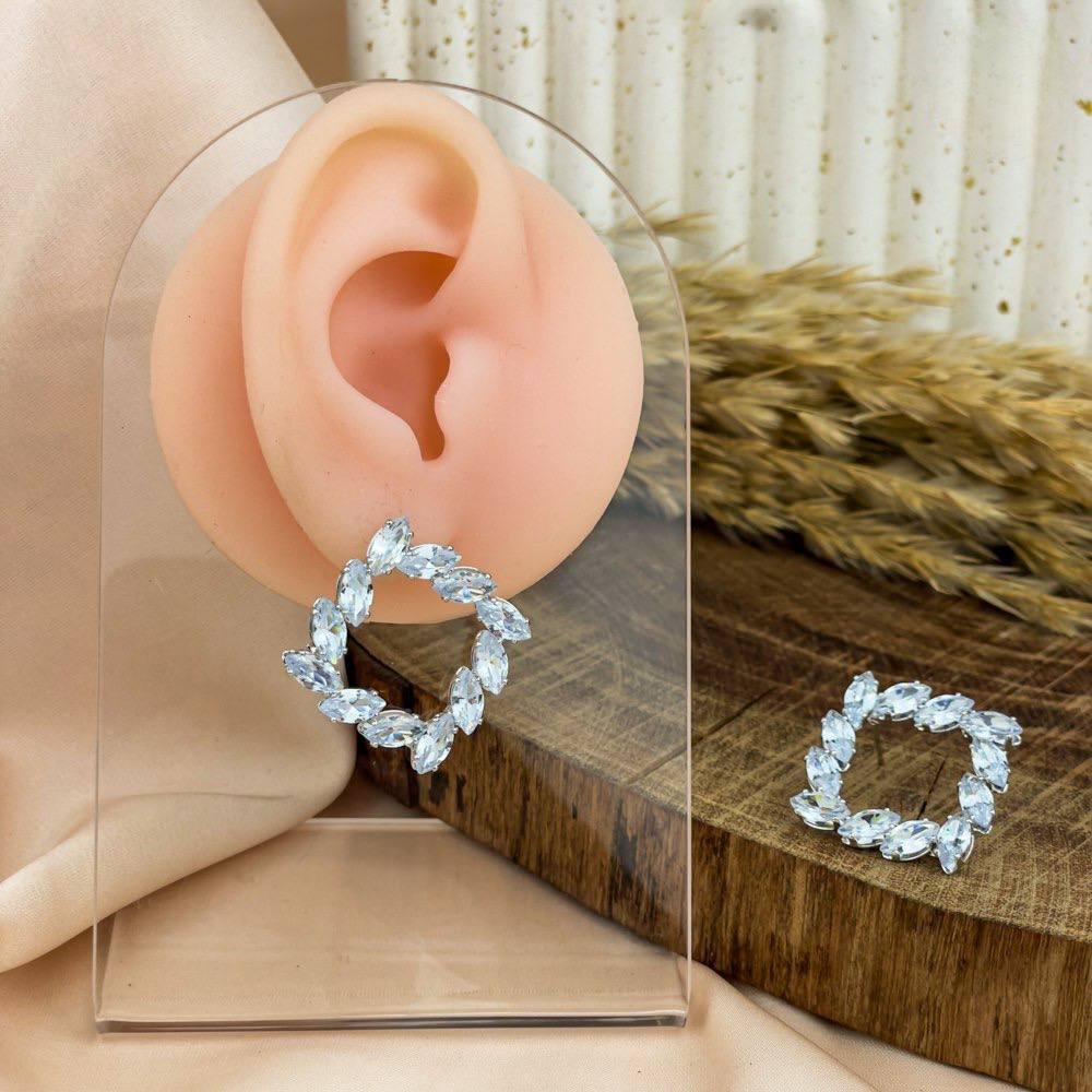 Platinum Square Border Zircon Earrings – Silver 925