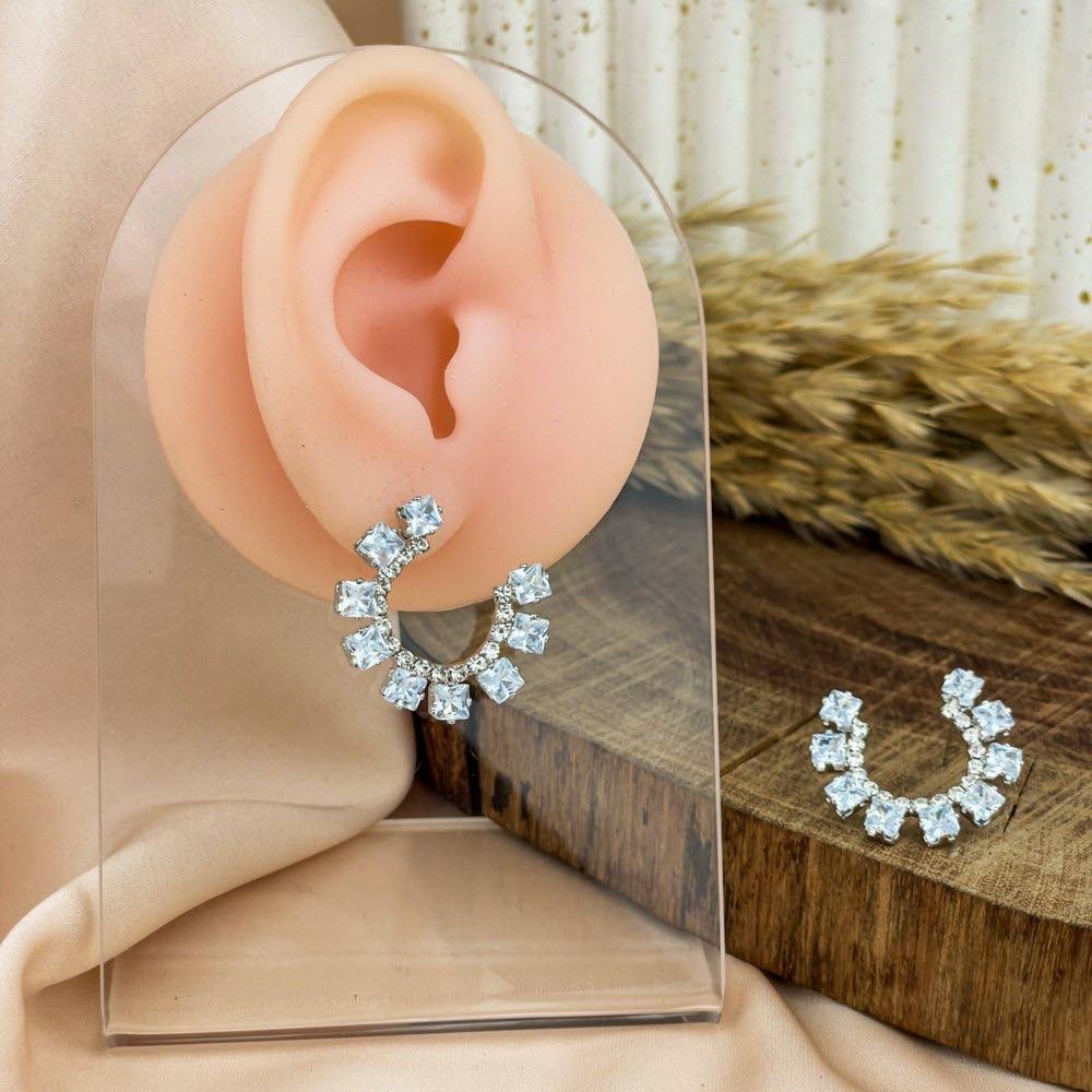 Platinum Semi Hoop Zircon Earrings – Silver 925
