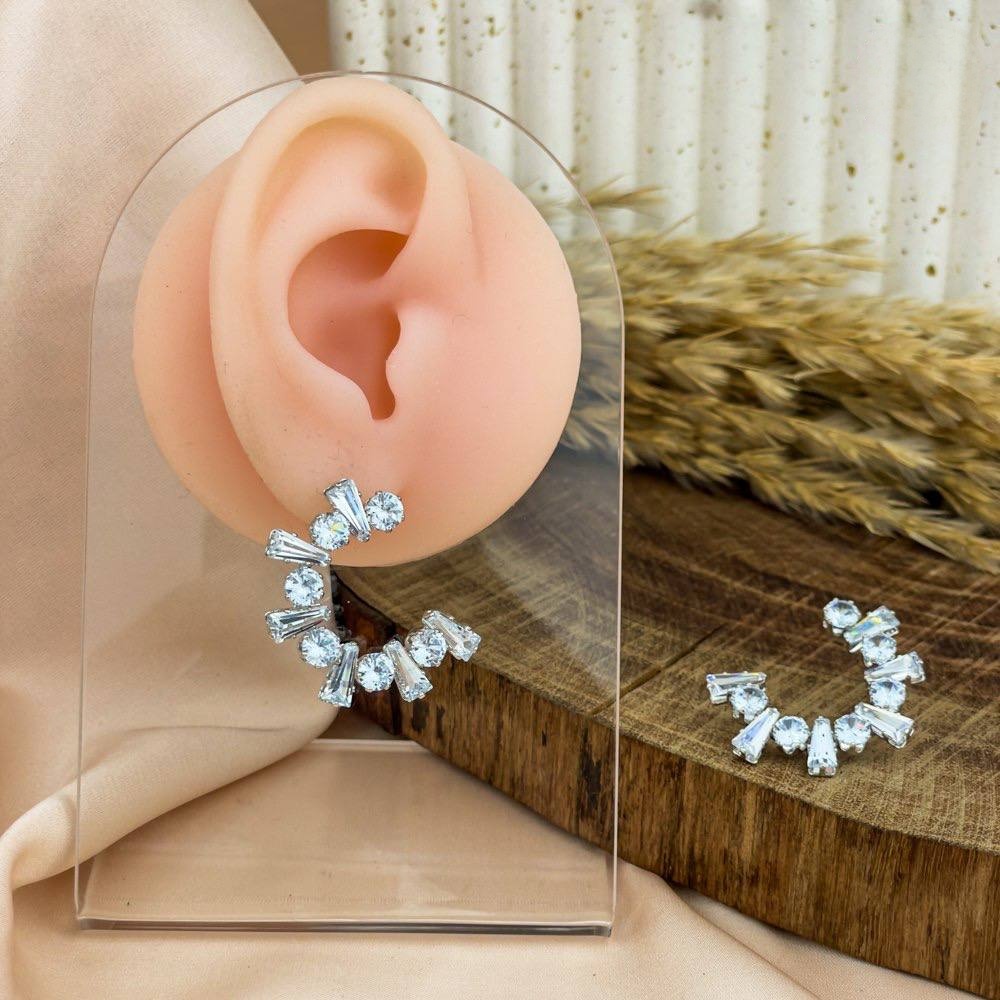 Platinum Open Circle Zircon Earrings – Silver 925