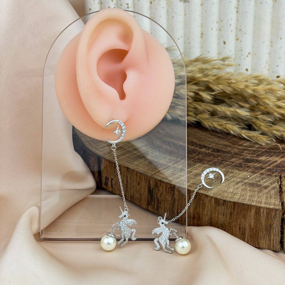 Unicorn Charm Dangle Earrings – Silver 925 with Pearl Accent
