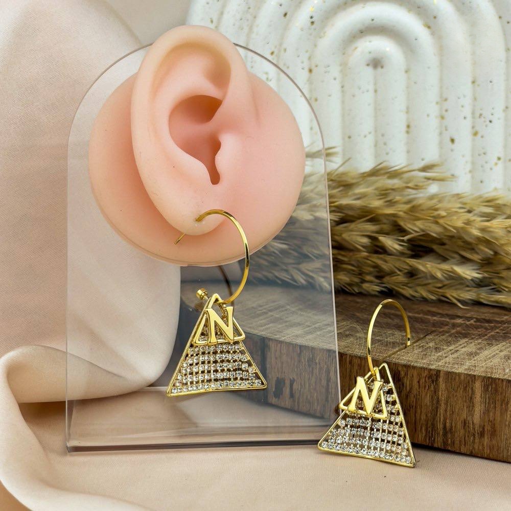 Golden Triangle Stud Earrings – Zircon Accent