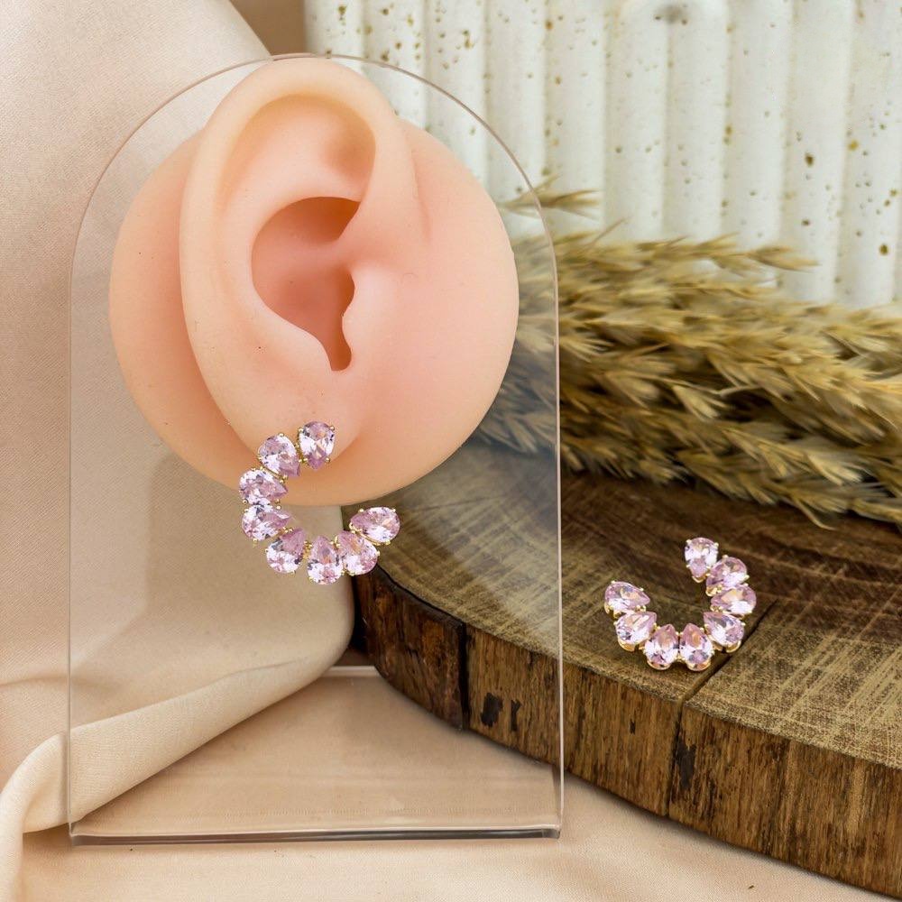 Pink Zircon Open Circle Earrings – Gold Silver 925