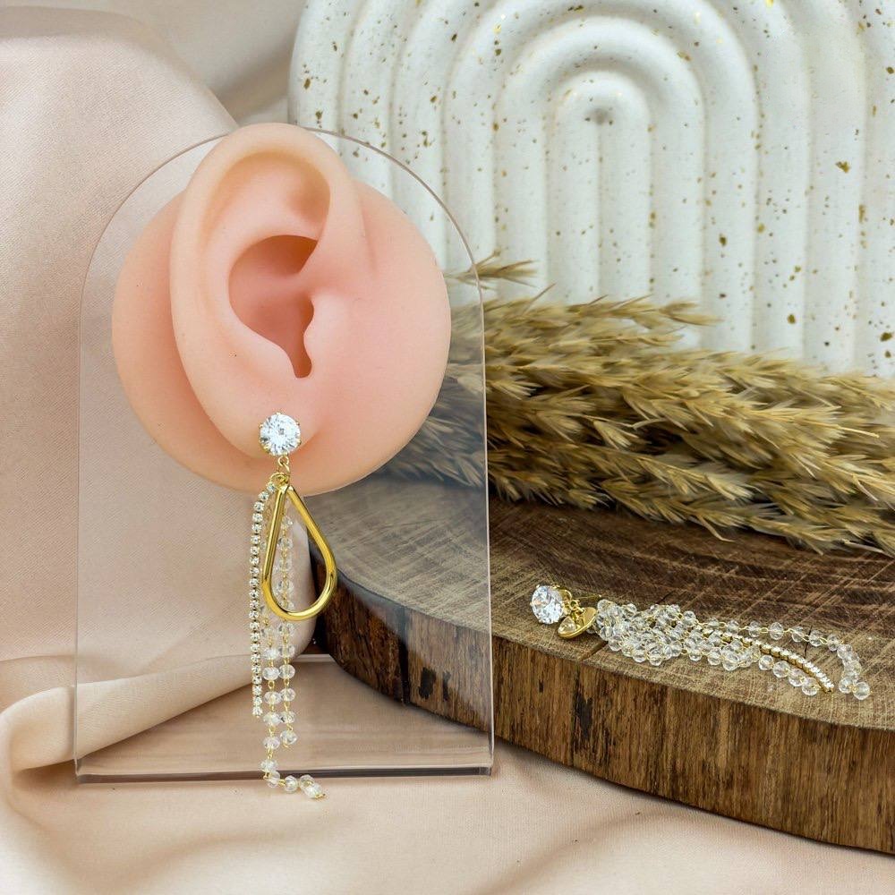 Dual Strand Drop Earrings – Gold with Platinum Zircon Detail