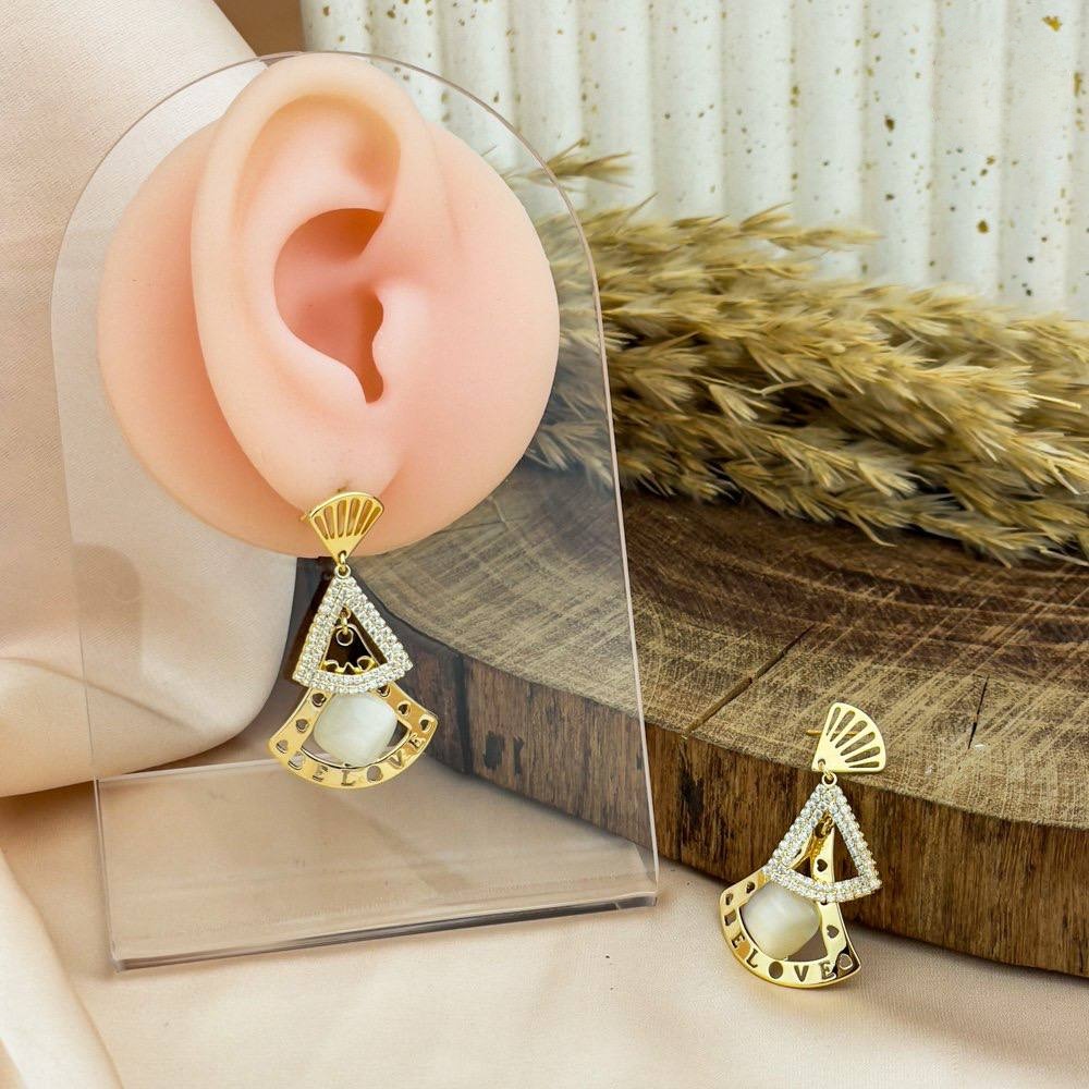 Be Love Statement Earrings – Gold with Zircon Accent