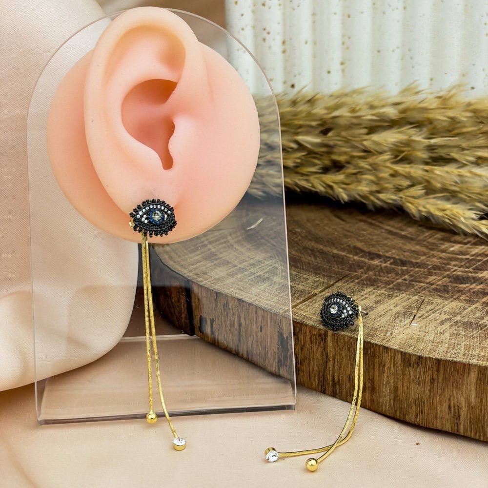 Black Mini Eye Earrings – Zircon Twin Drops