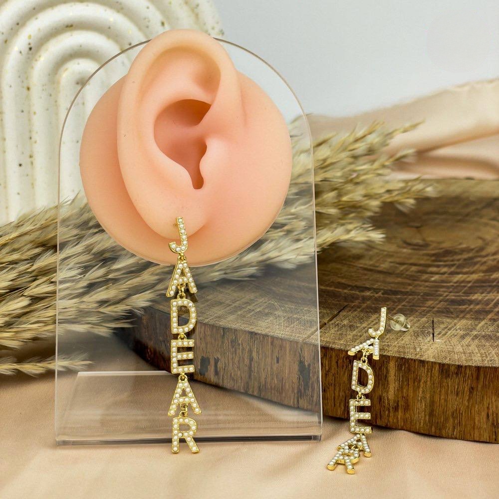 Zircon Letter Cascade Earrings – Gold & Silver