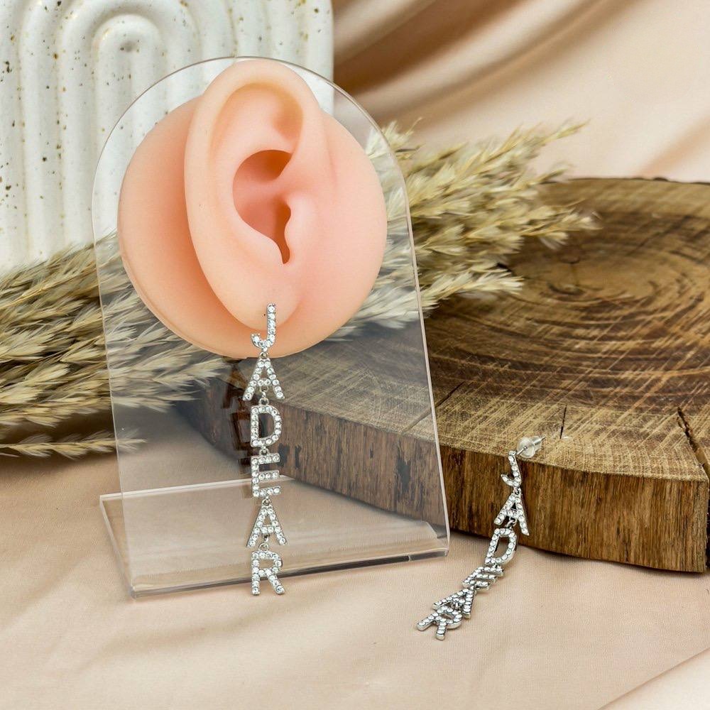 Zircon Letter Cascade Earrings – Gold & Silver