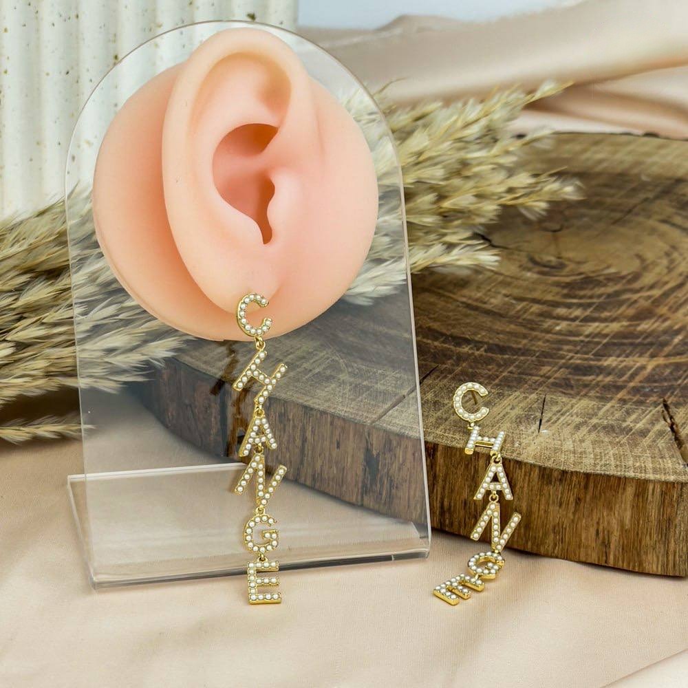 CHANGE Letter Cascade Earrings – Gold with Zircon