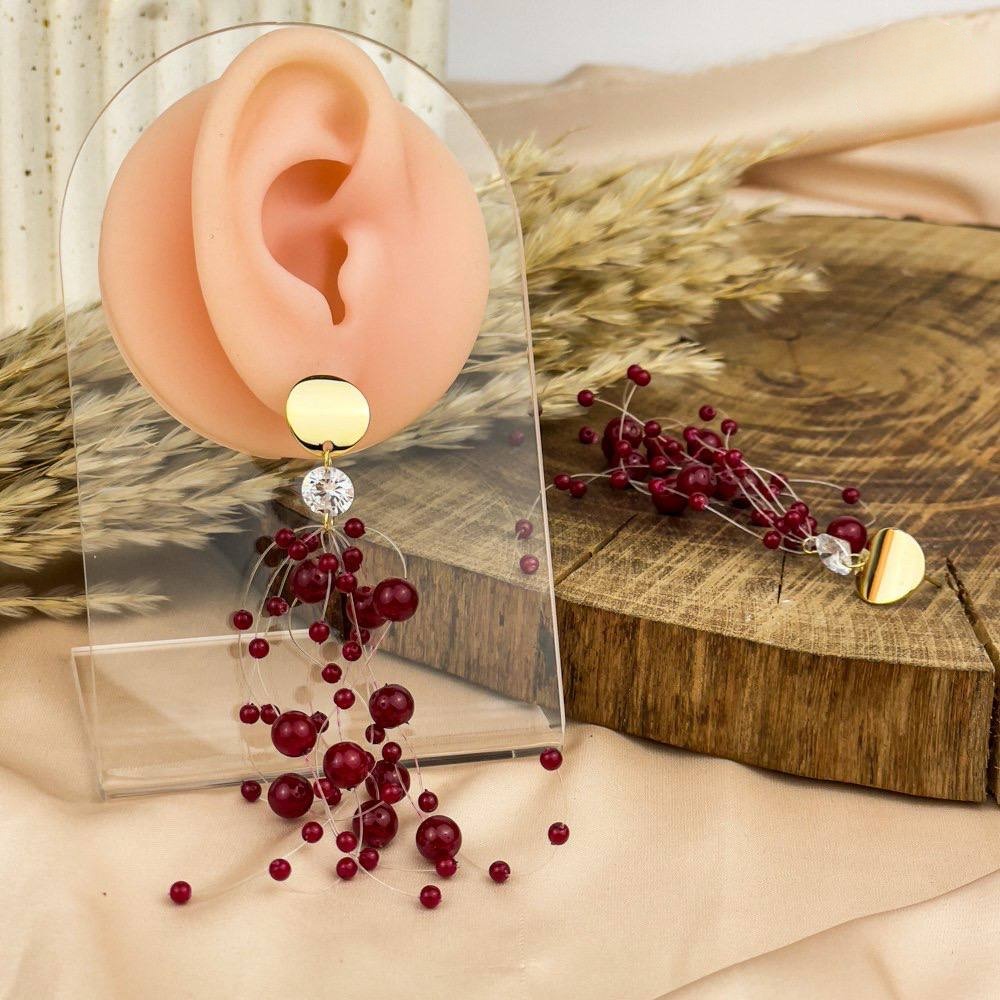 Berry Cluster Drop Earrings – Gold with Red Beads