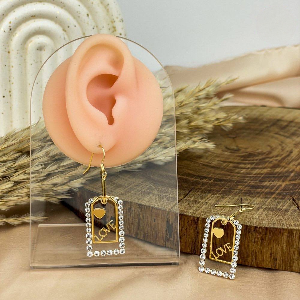 Love Box Spark Earrings – Gold with Zircon Border