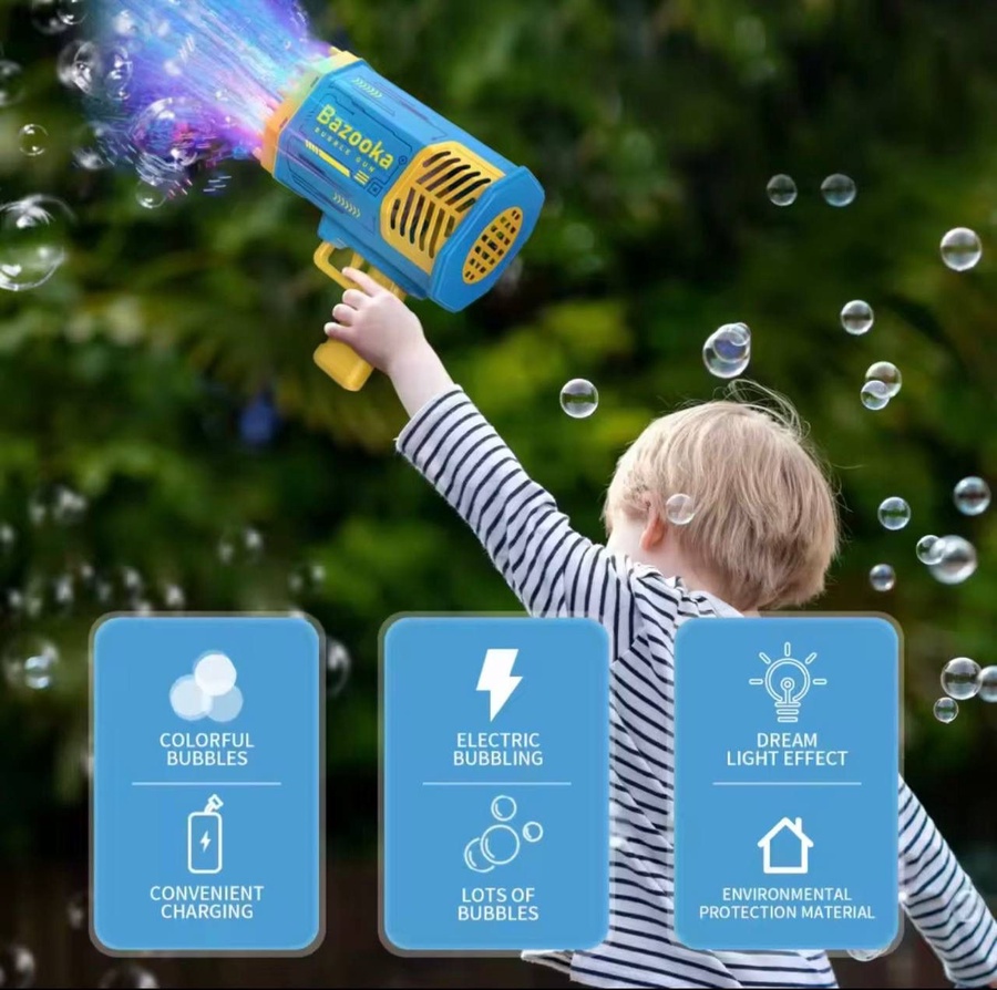 اللعبة اللي بتعمل عاصفة فقاعات بضغطة زر بس!
شكل صاروخي، قوة رهيبة، وبهجة فورية للأطفال.