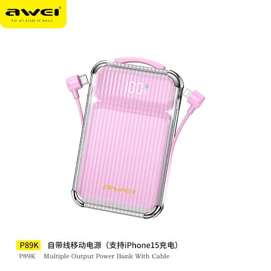 Awei 10000mAh Power Bank With Built-In Cable & LED Display