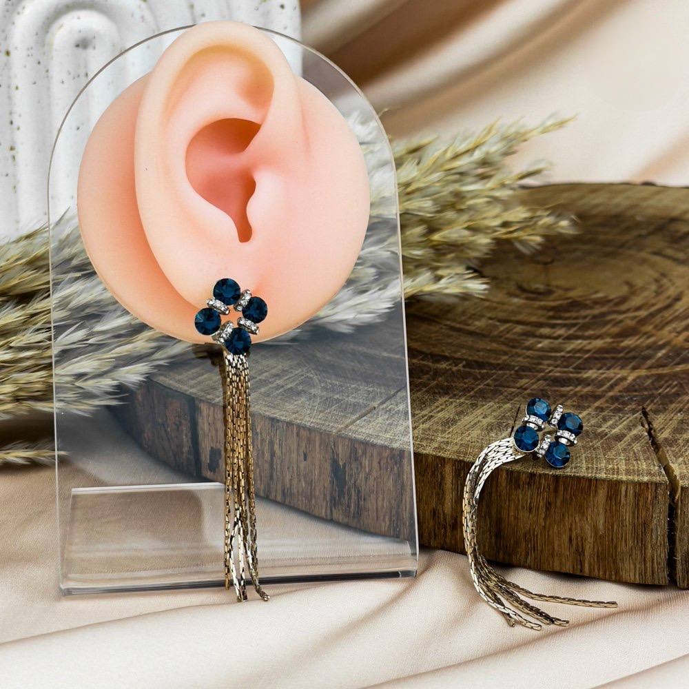 Sapphire Bloom Tassel Earrings – Platinum & 925 Silver