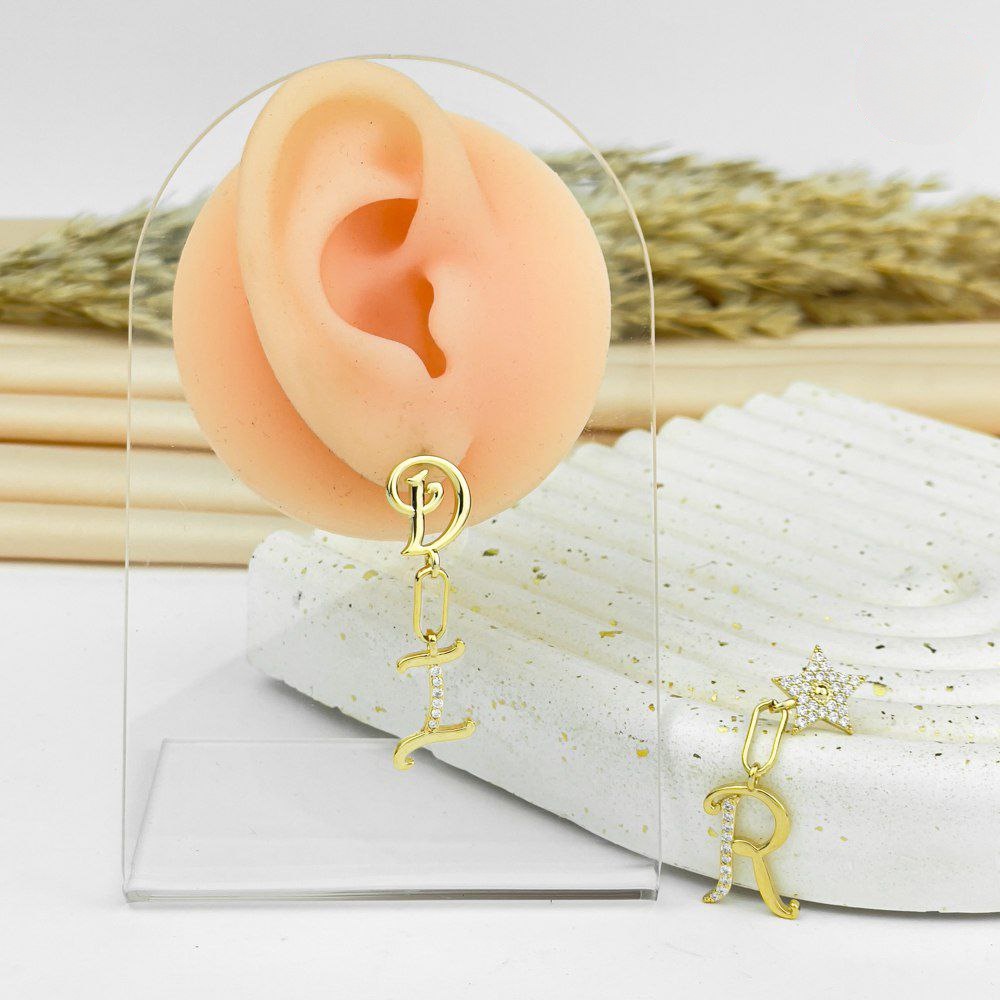 Golden DIR Star Mismatch Earrings – 925 Silver Post