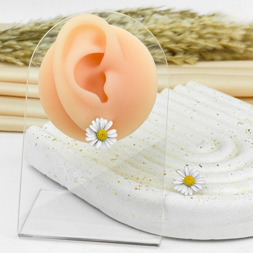 Bloom Petal Duo Earrings – White & Yellow – 925 Silver Post