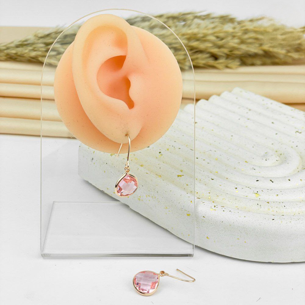 Pink Teardrop Crystal Earrings – Gold Finish & 925 Silver Post