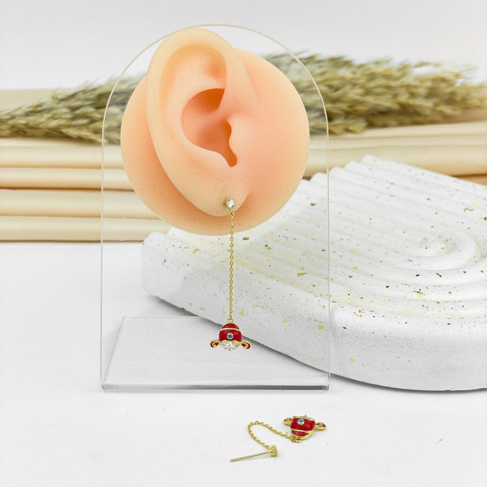 Red Lantern Charm Earrings – Gold Finish & 925 Silver Post