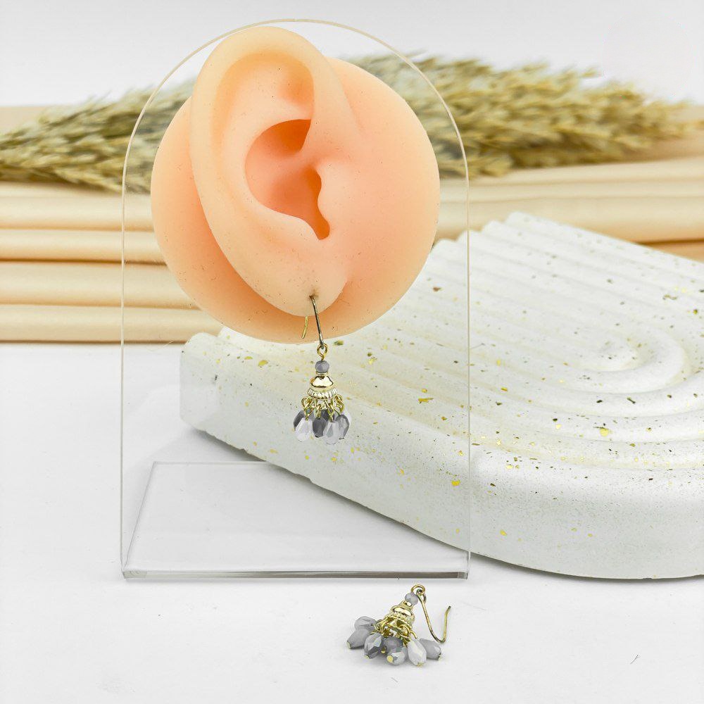 Grey Crystal Cluster Earrings – Gold Finish & 925 Silver Post