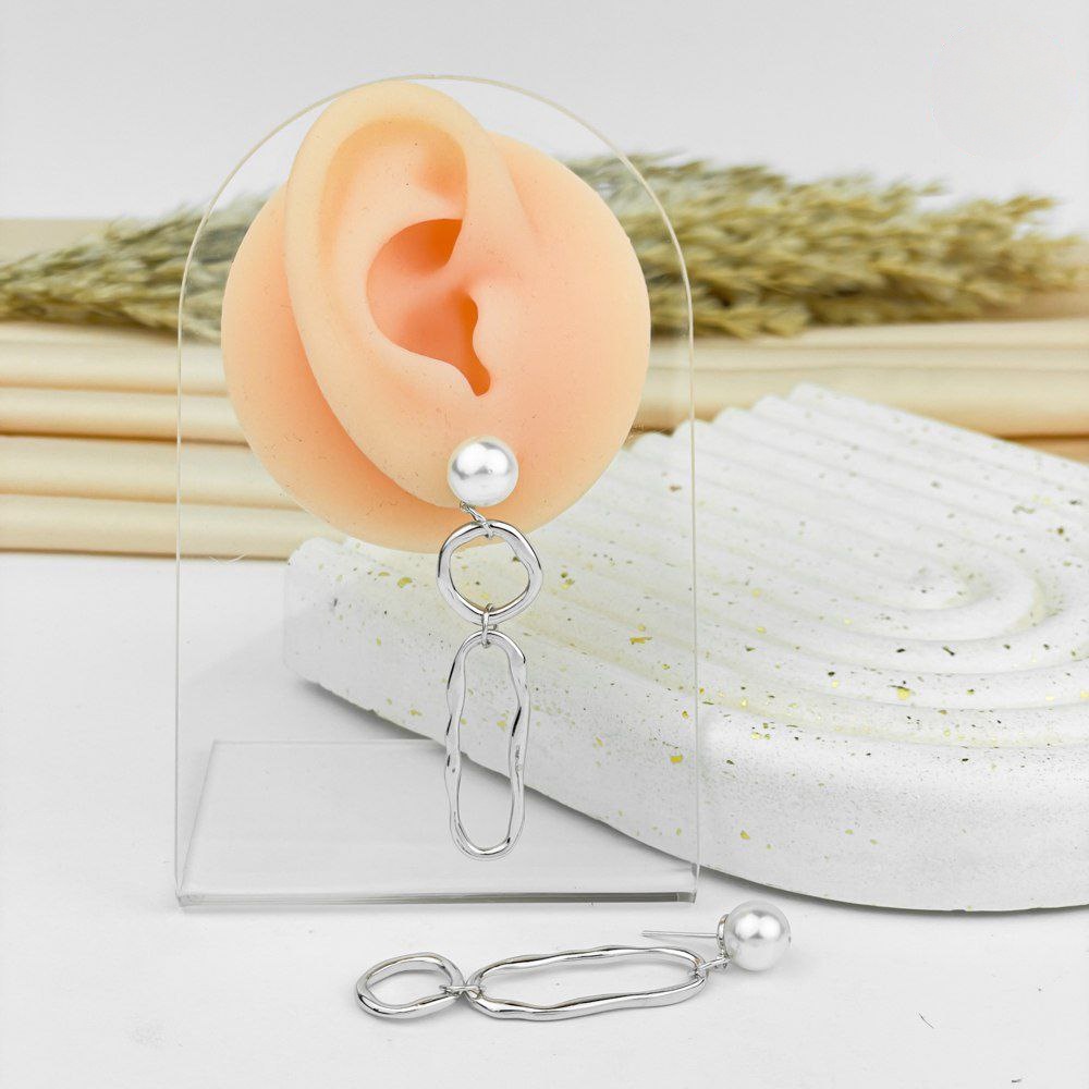 Abstract Pearl Ring Earrings – Platinum Silver & 925 Post