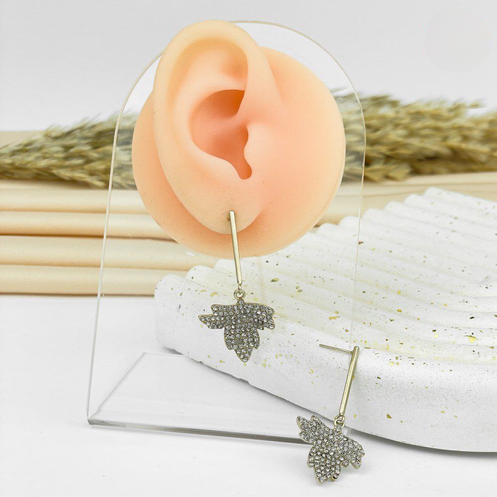 Golden Leaf-Pavé Drop Earrings – Nature Inspired Design