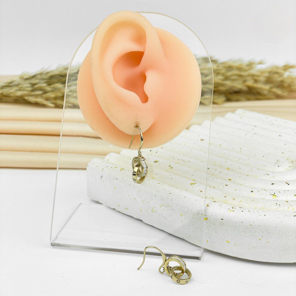 Golden Interlocking-Circle Crystal Earrings – Modern Classic