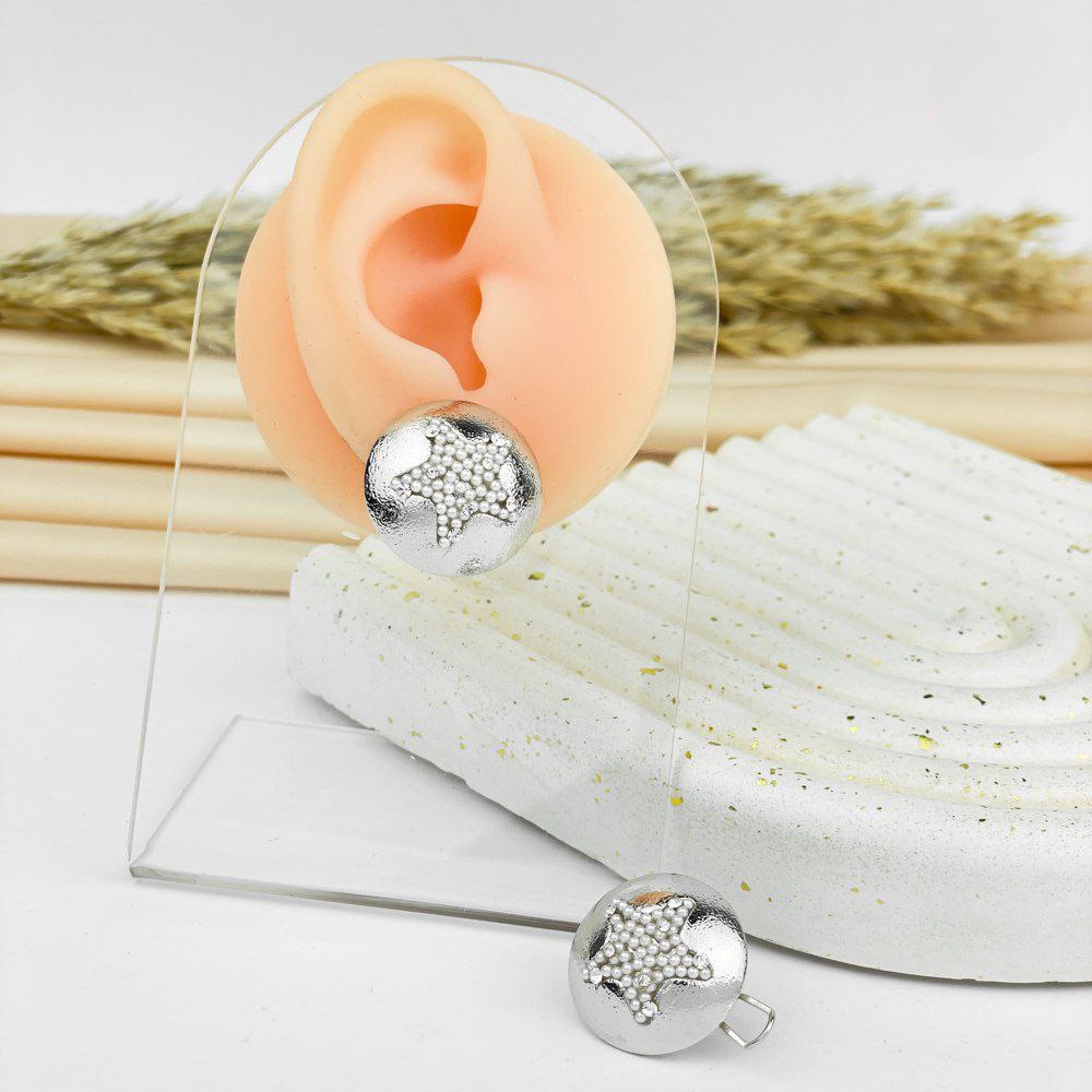 Platinum Pearl-Star Statement Stud Earrings – Silver Shine