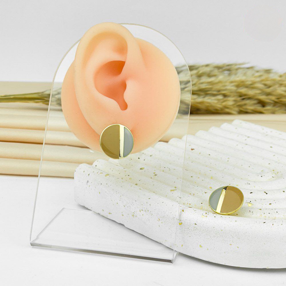 Color Block Enamel Stud Earrings – Gold Outline