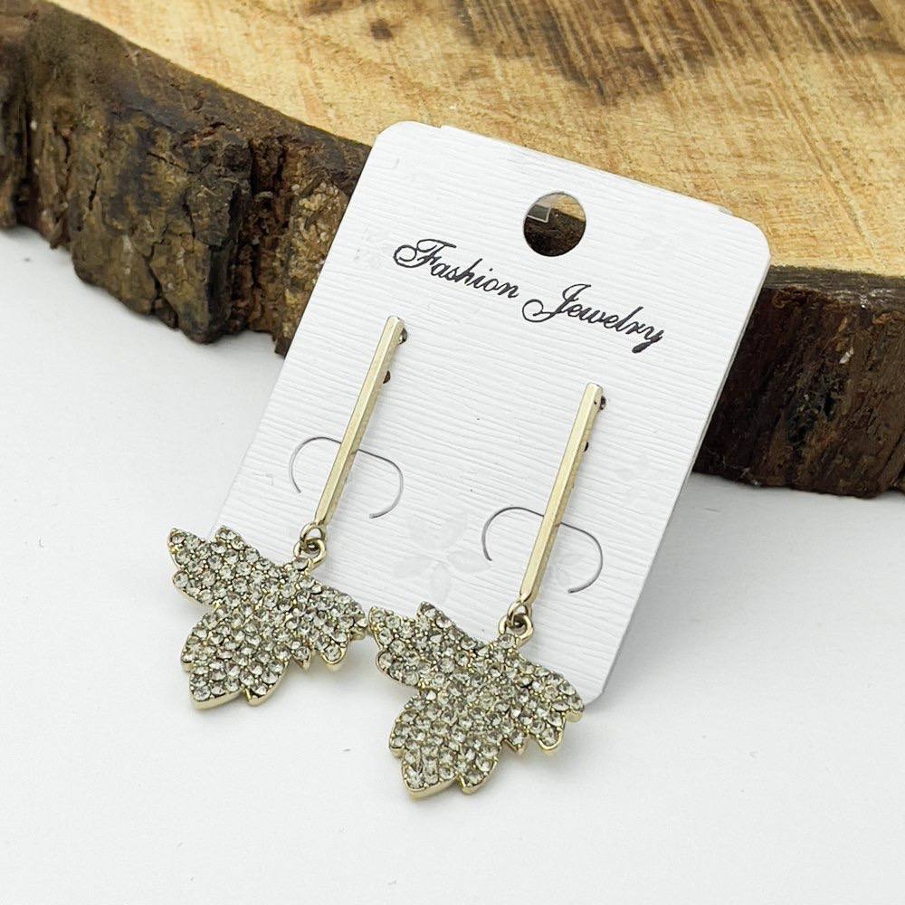 Golden Leaf-Pavé Drop Earrings – Nature Inspired Design