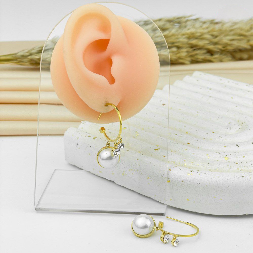 Golden Pearl Dangle Hoop Earrings – Crystal Accent