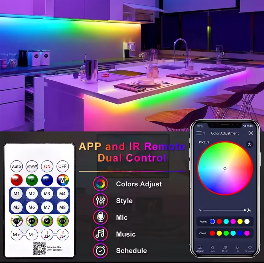 5M RGB-IC Neon LED Strip Light – شريط LED ذكي متعدد الألوان مع 60 ...